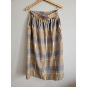 Evan-Picone Vintage %100 Wool Plaid Beige Skirt Union Made w/ Pockets Size 12
